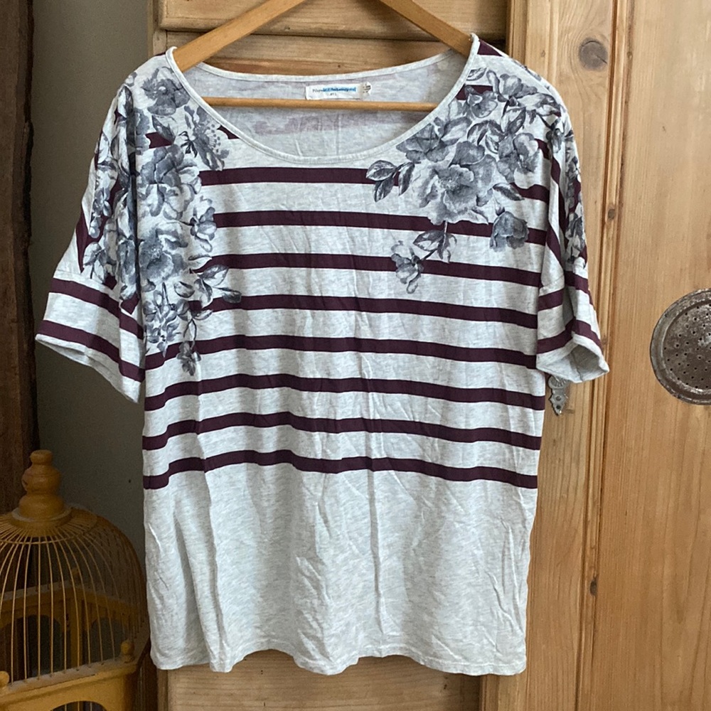 Anthropologie floral and striped shirt